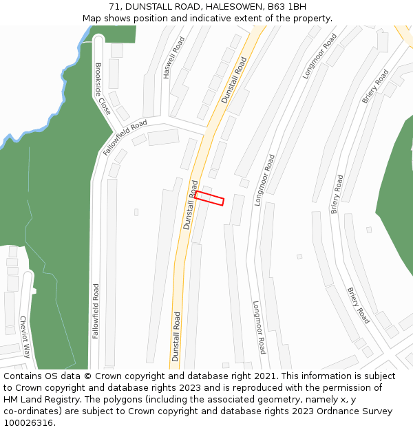 71, DUNSTALL ROAD, HALESOWEN, B63 1BH: Location map and indicative extent of plot