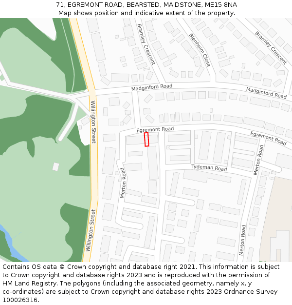 71, EGREMONT ROAD, BEARSTED, MAIDSTONE, ME15 8NA: Location map and indicative extent of plot