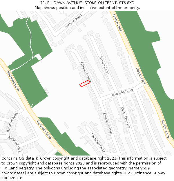 71, ELLDAWN AVENUE, STOKE-ON-TRENT, ST6 8XD: Location map and indicative extent of plot