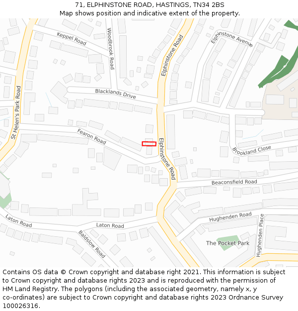 71, ELPHINSTONE ROAD, HASTINGS, TN34 2BS: Location map and indicative extent of plot