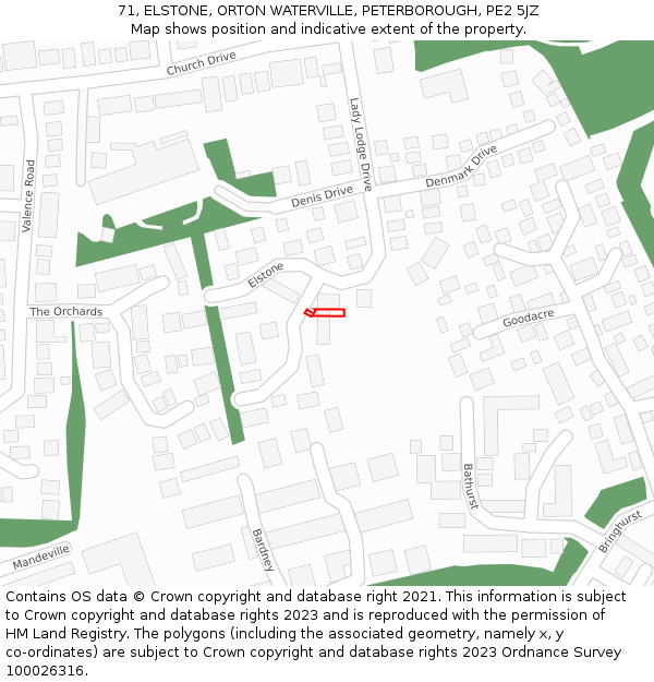 71, ELSTONE, ORTON WATERVILLE, PETERBOROUGH, PE2 5JZ: Location map and indicative extent of plot