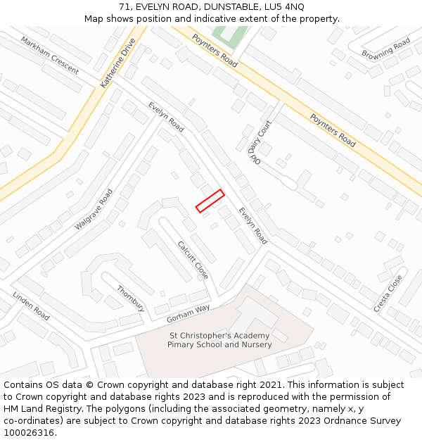 71, EVELYN ROAD, DUNSTABLE, LU5 4NQ: Location map and indicative extent of plot