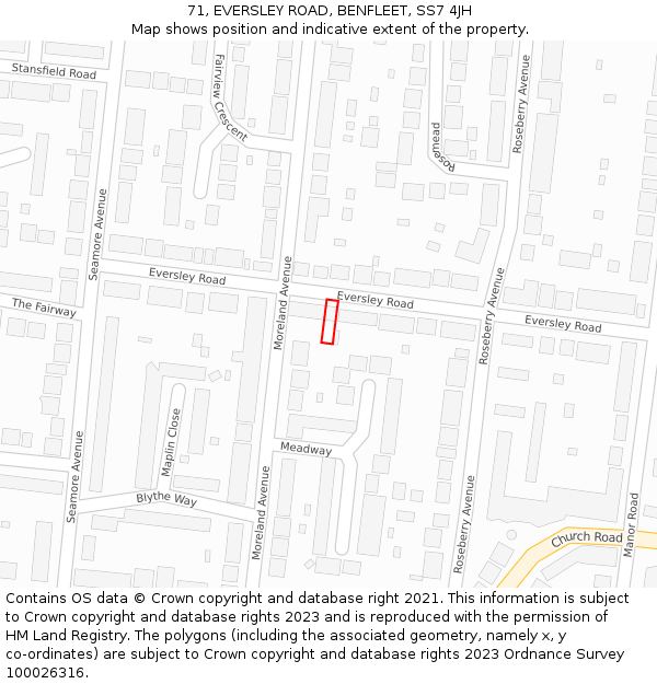 71, EVERSLEY ROAD, BENFLEET, SS7 4JH: Location map and indicative extent of plot