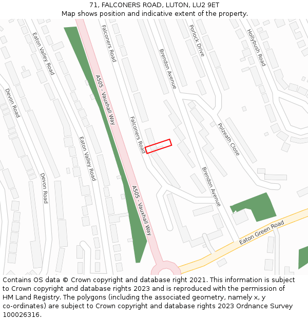 71, FALCONERS ROAD, LUTON, LU2 9ET: Location map and indicative extent of plot