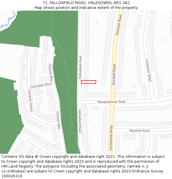 71, FALLOWFIELD ROAD, HALESOWEN, B63 1BZ: Location map and indicative extent of plot