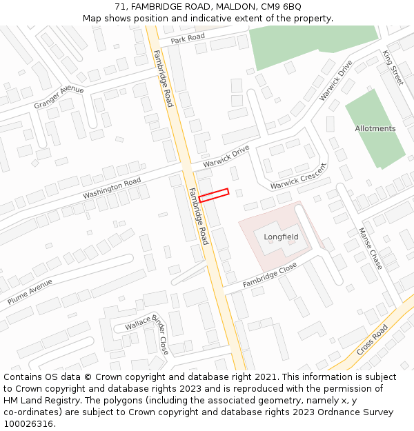 71, FAMBRIDGE ROAD, MALDON, CM9 6BQ: Location map and indicative extent of plot