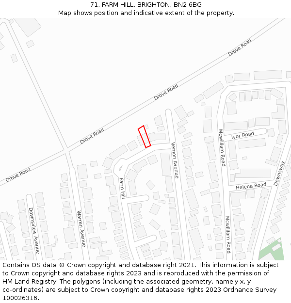 71, FARM HILL, BRIGHTON, BN2 6BG: Location map and indicative extent of plot
