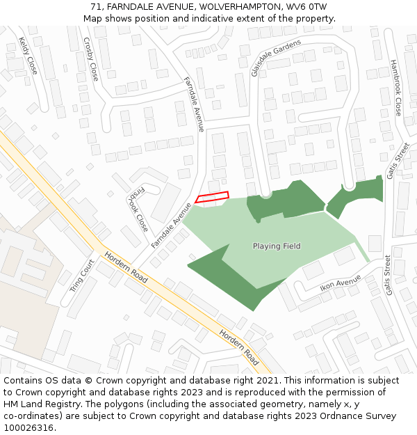 71, FARNDALE AVENUE, WOLVERHAMPTON, WV6 0TW: Location map and indicative extent of plot