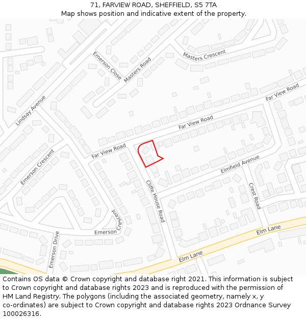 71, FARVIEW ROAD, SHEFFIELD, S5 7TA: Location map and indicative extent of plot