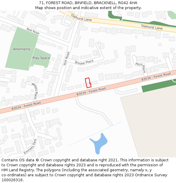 71, FOREST ROAD, BINFIELD, BRACKNELL, RG42 4HA: Location map and indicative extent of plot
