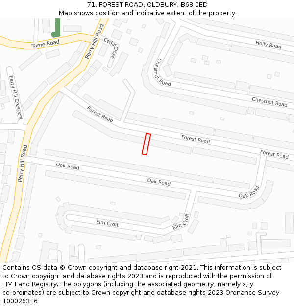 71, FOREST ROAD, OLDBURY, B68 0ED: Location map and indicative extent of plot