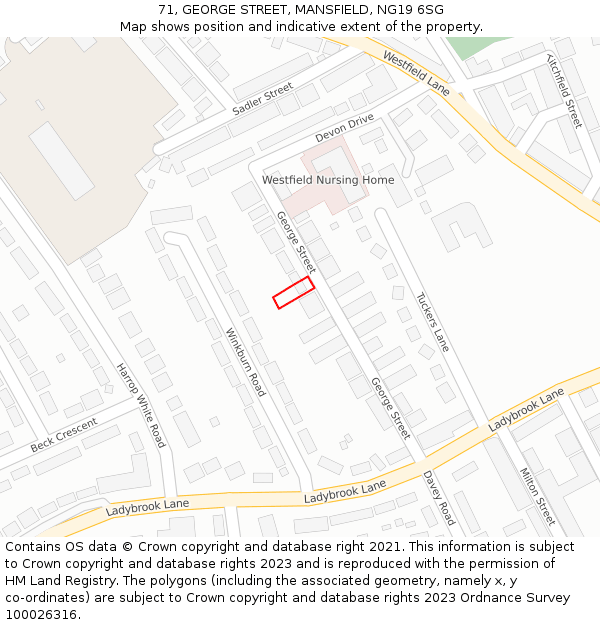 71, GEORGE STREET, MANSFIELD, NG19 6SG: Location map and indicative extent of plot