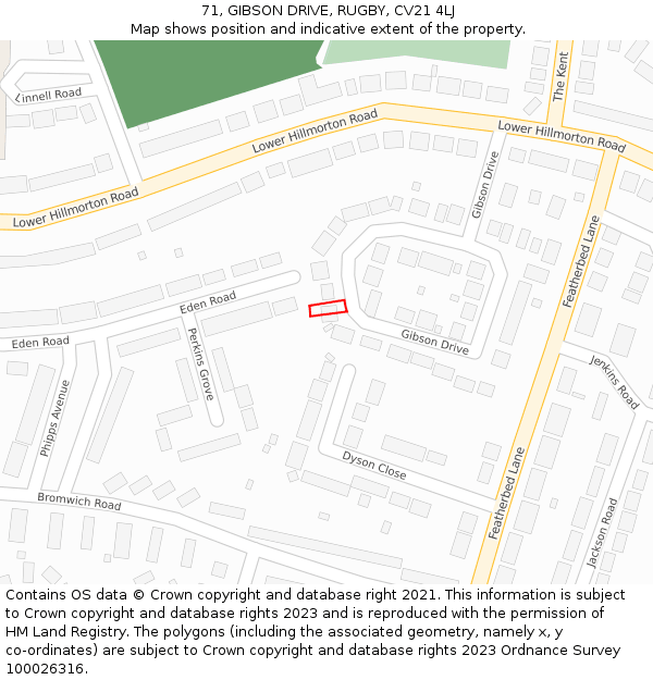 71, GIBSON DRIVE, RUGBY, CV21 4LJ: Location map and indicative extent of plot