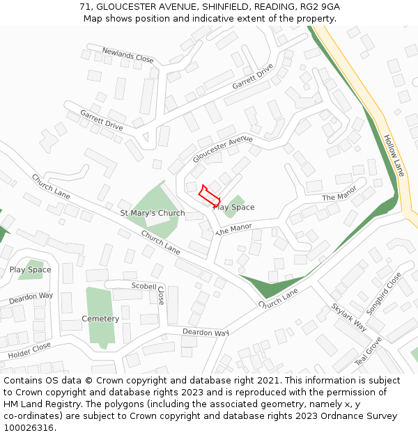 71, GLOUCESTER AVENUE, SHINFIELD, READING, RG2 9GA: Location map and indicative extent of plot