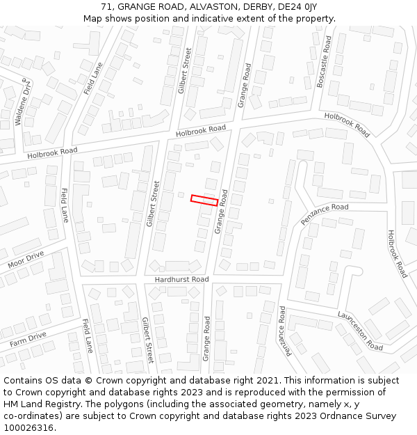 71, GRANGE ROAD, ALVASTON, DERBY, DE24 0JY: Location map and indicative extent of plot