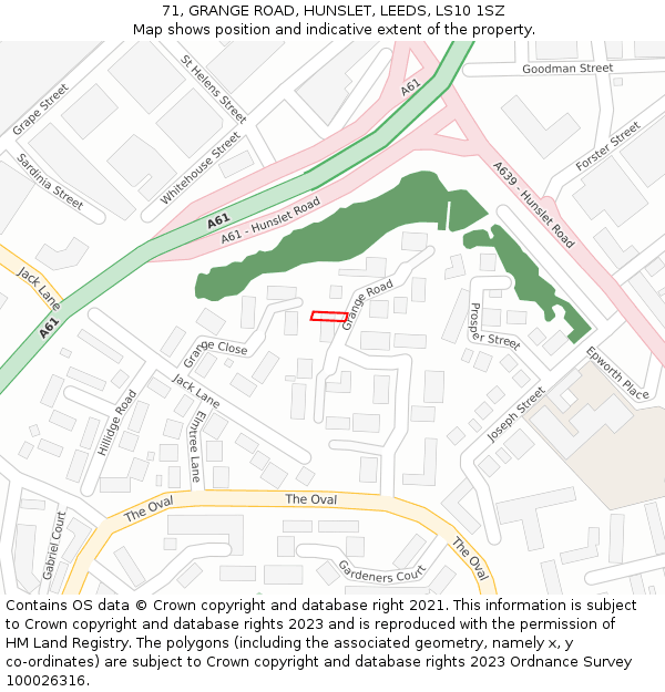71, GRANGE ROAD, HUNSLET, LEEDS, LS10 1SZ: Location map and indicative extent of plot