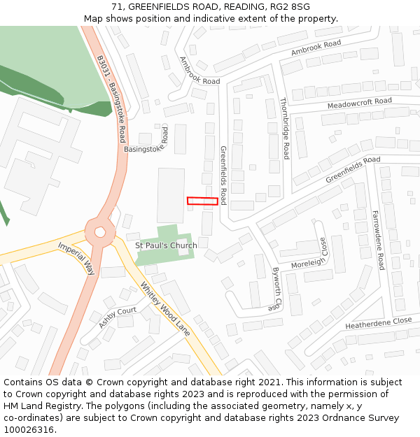71, GREENFIELDS ROAD, READING, RG2 8SG: Location map and indicative extent of plot