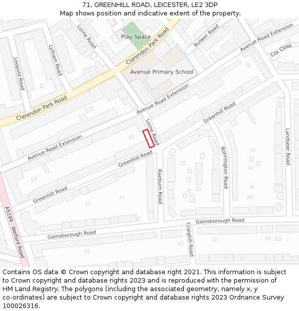 71, GREENHILL ROAD, LEICESTER, LE2 3DP: Location map and indicative extent of plot