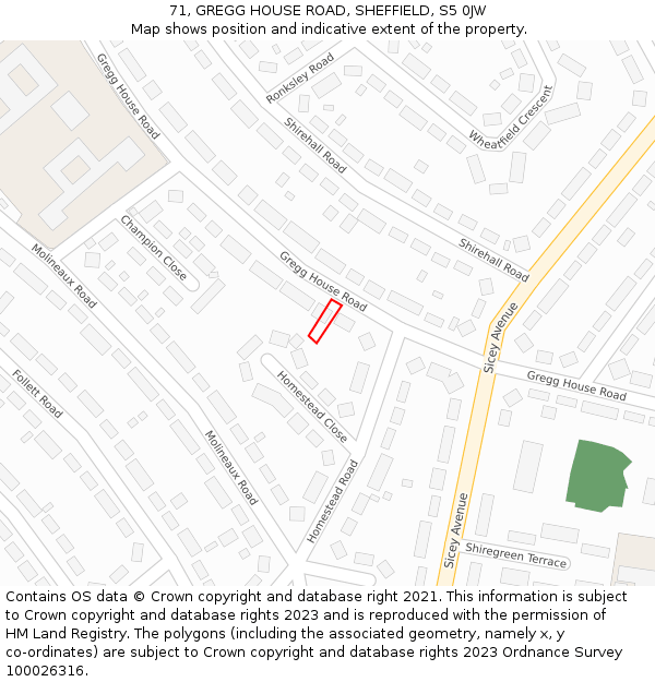 71, GREGG HOUSE ROAD, SHEFFIELD, S5 0JW: Location map and indicative extent of plot