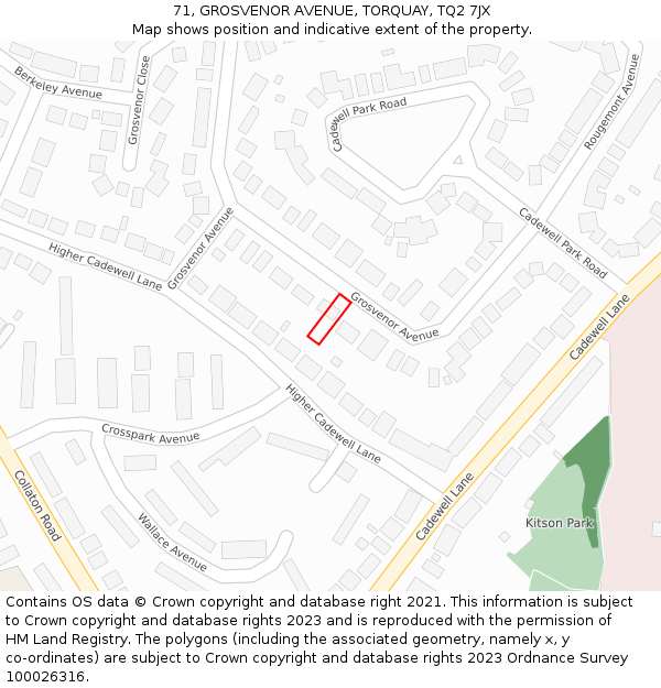 71, GROSVENOR AVENUE, TORQUAY, TQ2 7JX: Location map and indicative extent of plot