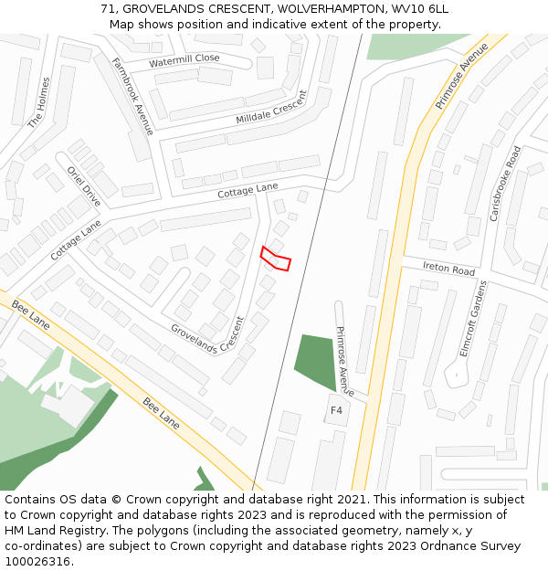 71, GROVELANDS CRESCENT, WOLVERHAMPTON, WV10 6LL: Location map and indicative extent of plot