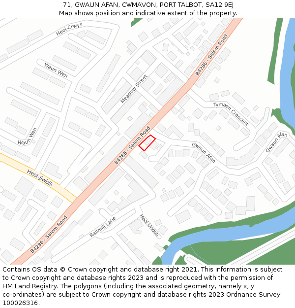 71, GWAUN AFAN, CWMAVON, PORT TALBOT, SA12 9EJ: Location map and indicative extent of plot