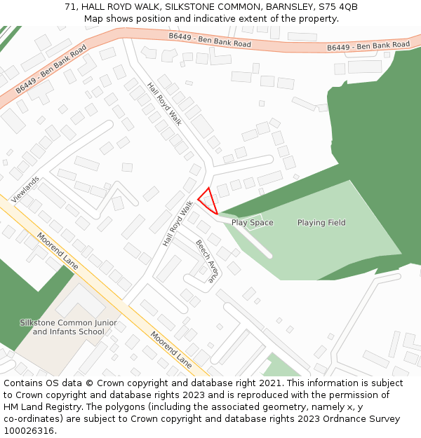 71, HALL ROYD WALK, SILKSTONE COMMON, BARNSLEY, S75 4QB: Location map and indicative extent of plot
