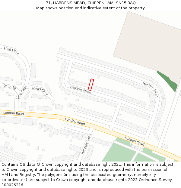 71, HARDENS MEAD, CHIPPENHAM, SN15 3AQ: Location map and indicative extent of plot