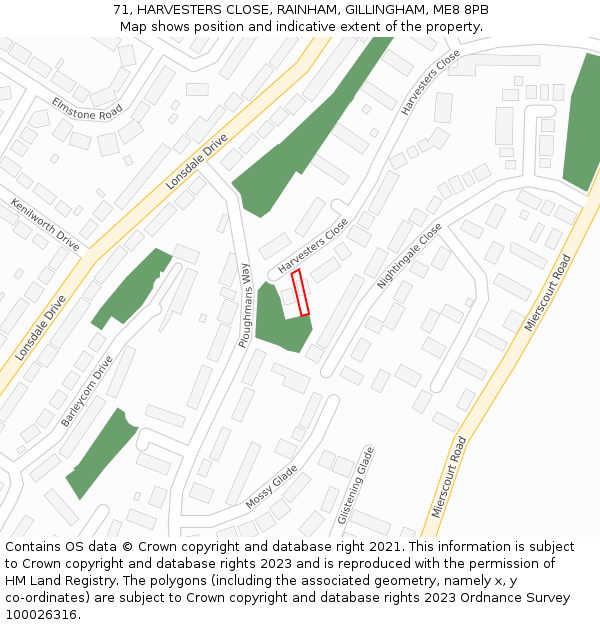 71, HARVESTERS CLOSE, RAINHAM, GILLINGHAM, ME8 8PB: Location map and indicative extent of plot