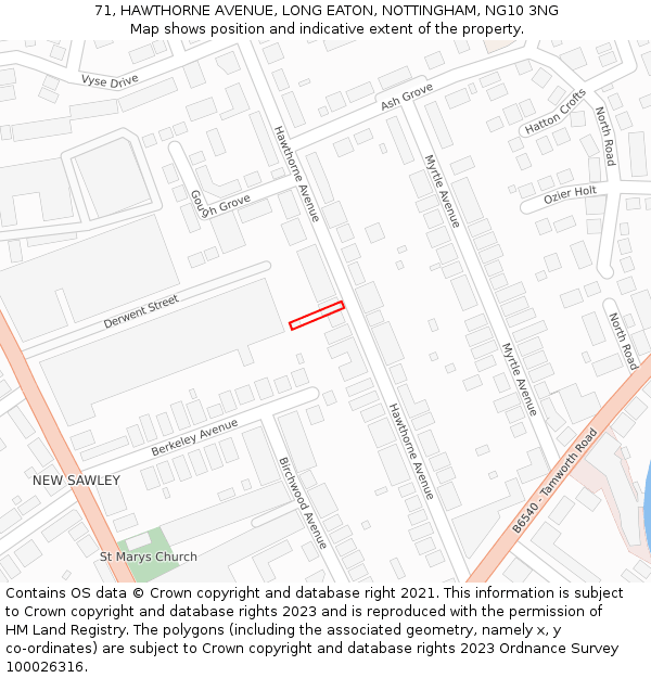 71, HAWTHORNE AVENUE, LONG EATON, NOTTINGHAM, NG10 3NG: Location map and indicative extent of plot