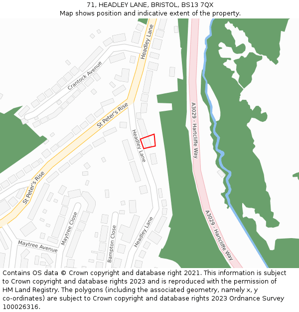 71, HEADLEY LANE, BRISTOL, BS13 7QX: Location map and indicative extent of plot