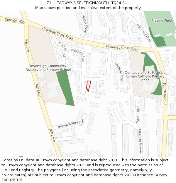 71, HEADWAY RISE, TEIGNMOUTH, TQ14 9UL: Location map and indicative extent of plot