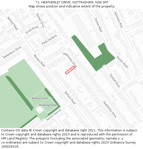 71, HEATHERLEY DRIVE, NOTTINGHAM, NG6 0FP: Location map and indicative extent of plot
