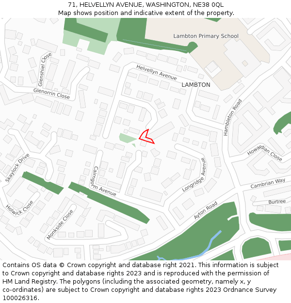 71, HELVELLYN AVENUE, WASHINGTON, NE38 0QL: Location map and indicative extent of plot