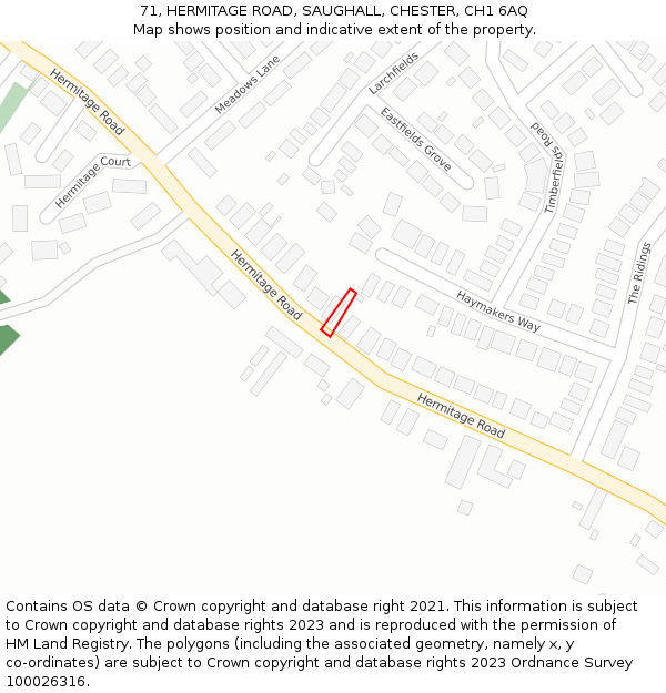 71, HERMITAGE ROAD, SAUGHALL, CHESTER, CH1 6AQ: Location map and indicative extent of plot