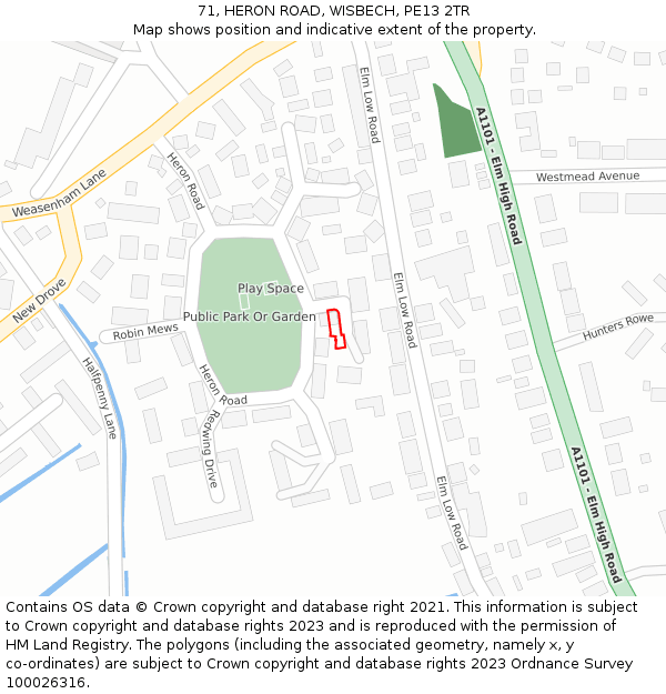71, HERON ROAD, WISBECH, PE13 2TR: Location map and indicative extent of plot