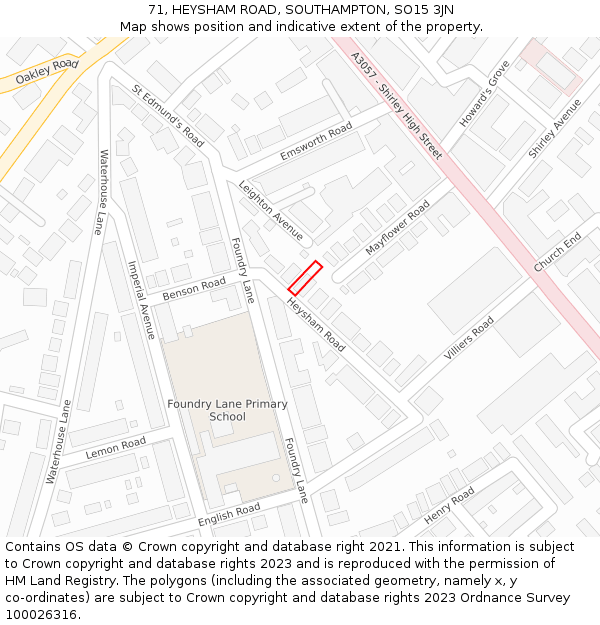 71, HEYSHAM ROAD, SOUTHAMPTON, SO15 3JN: Location map and indicative extent of plot
