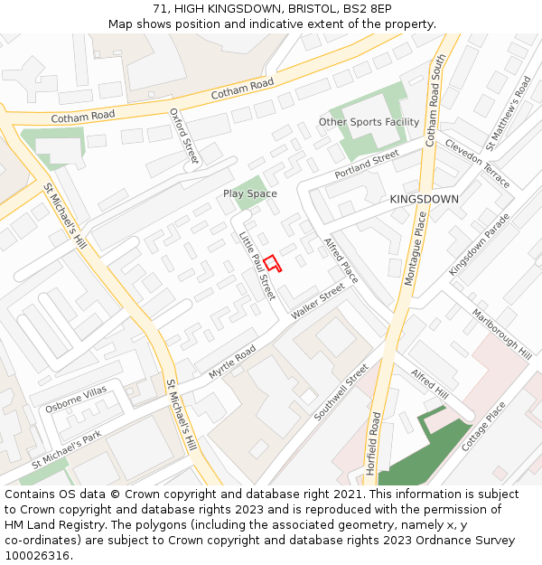 71, HIGH KINGSDOWN, BRISTOL, BS2 8EP: Location map and indicative extent of plot