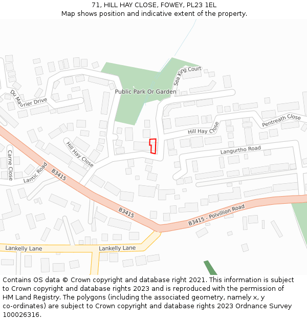 71, HILL HAY CLOSE, FOWEY, PL23 1EL: Location map and indicative extent of plot