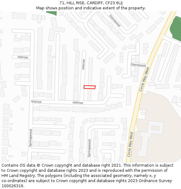 71, HILL RISE, CARDIFF, CF23 6UJ: Location map and indicative extent of plot