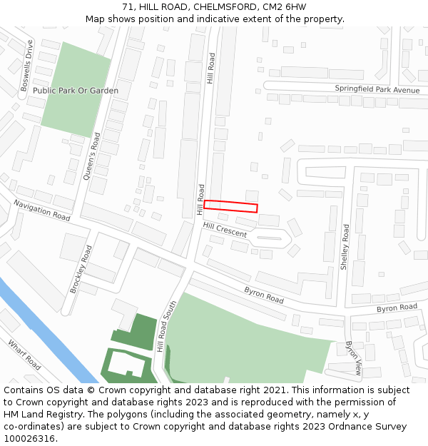 71, HILL ROAD, CHELMSFORD, CM2 6HW: Location map and indicative extent of plot