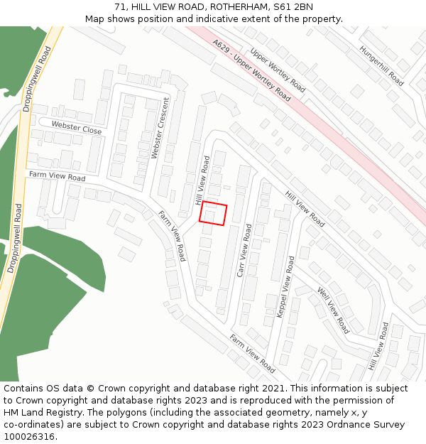 71, HILL VIEW ROAD, ROTHERHAM, S61 2BN: Location map and indicative extent of plot