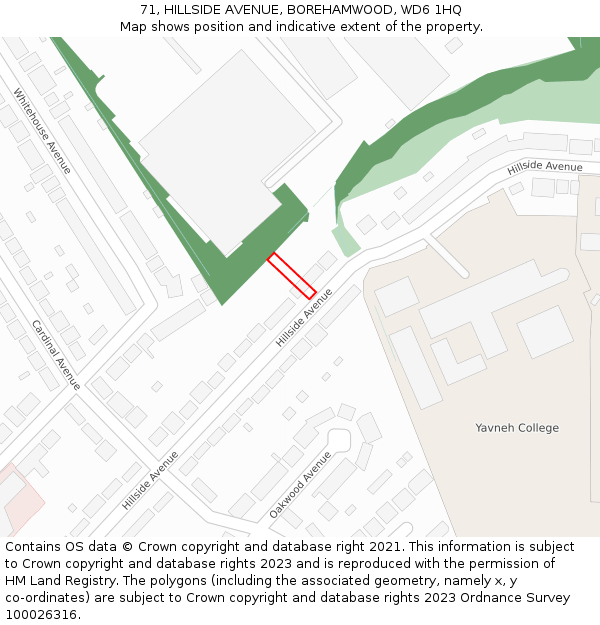 71, HILLSIDE AVENUE, BOREHAMWOOD, WD6 1HQ: Location map and indicative extent of plot