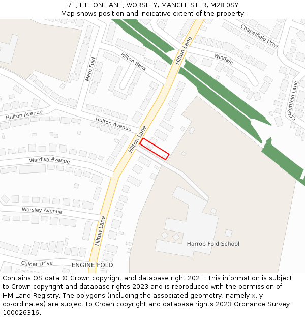 71, HILTON LANE, WORSLEY, MANCHESTER, M28 0SY: Location map and indicative extent of plot