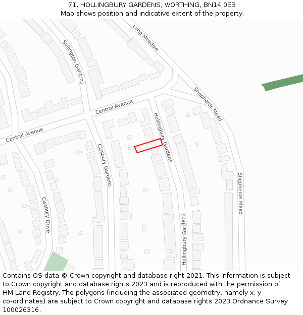 71, HOLLINGBURY GARDENS, WORTHING, BN14 0EB: Location map and indicative extent of plot