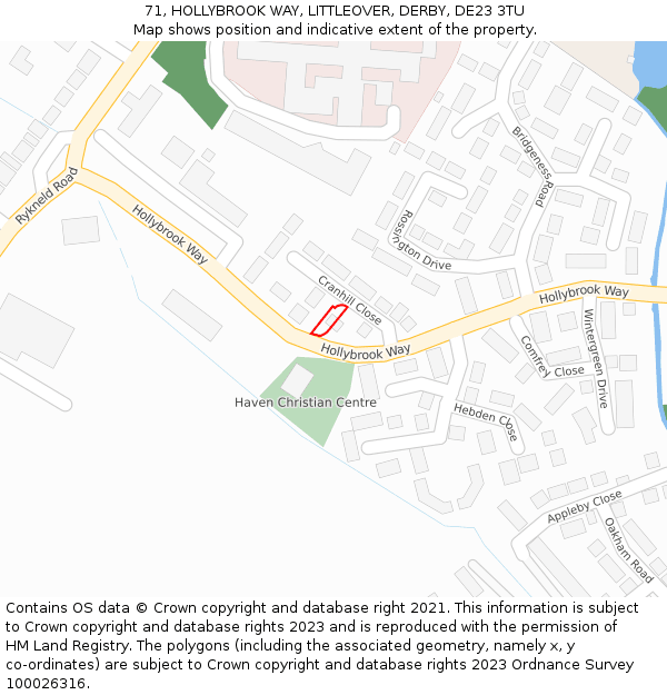 71, HOLLYBROOK WAY, LITTLEOVER, DERBY, DE23 3TU: Location map and indicative extent of plot