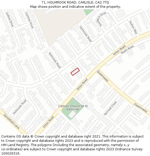 71, HOLMROOK ROAD, CARLISLE, CA2 7TQ: Location map and indicative extent of plot