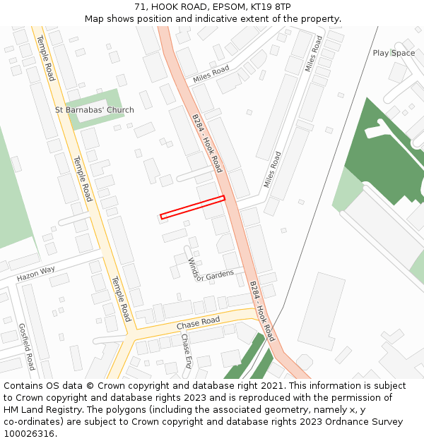 71, HOOK ROAD, EPSOM, KT19 8TP: Location map and indicative extent of plot