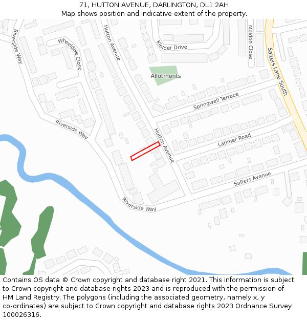 71, HUTTON AVENUE, DARLINGTON, DL1 2AH: Location map and indicative extent of plot