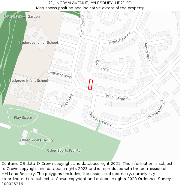 71, INGRAM AVENUE, AYLESBURY, HP21 9DJ: Location map and indicative extent of plot
